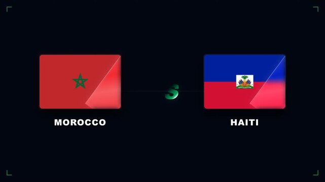 Thrilling World Cup Morocco vs Haiti Flags Group Stage Soccer Game with Enthusiastic Crowd.