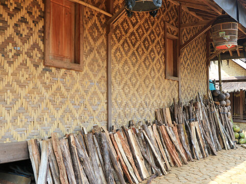 Traditional Baduy Wooden Stilt House with Thatch Roof in Banten, Indonesia (Stock Photo)