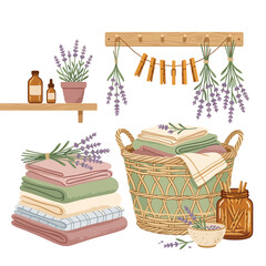Obraz premium Lavender towels and laundry basket.