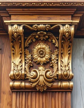 Ornate gilded wooden architectural detail with floral and foliate carvings