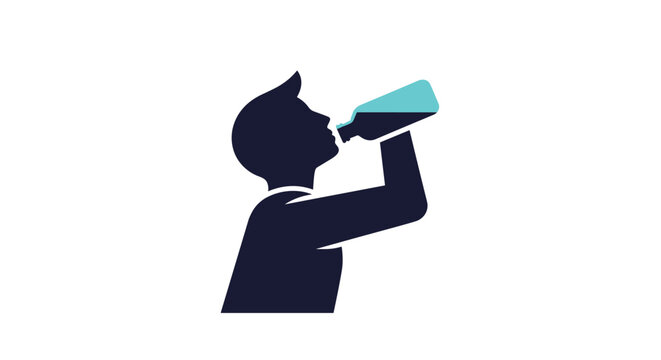 Silhouette of a young man drinking water from a plastic bottle to stay hydrated during physical activity or hot weather.