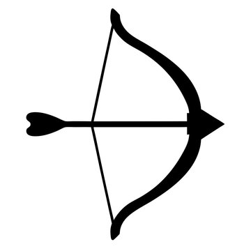 Black bow and arrow icon ready to shoot - Minimalist vector illustration of a black bow with an arrow pointing forward, ready for action.