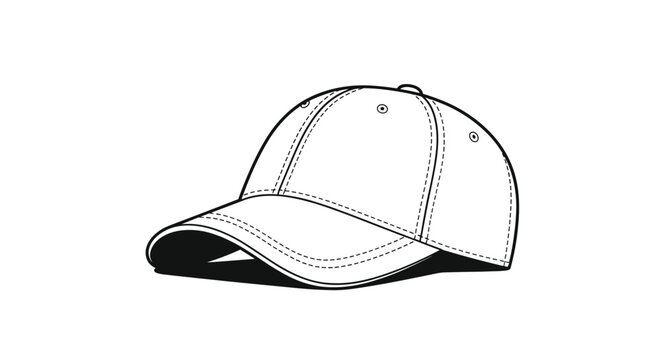 Simple black and white line drawing of a classic baseball cap or snapback hat against a clean white background.