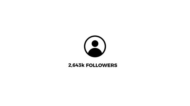 Social media follower counter rapidly increasing animation on black background