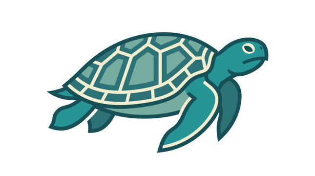 Teal turtle swimming in water.