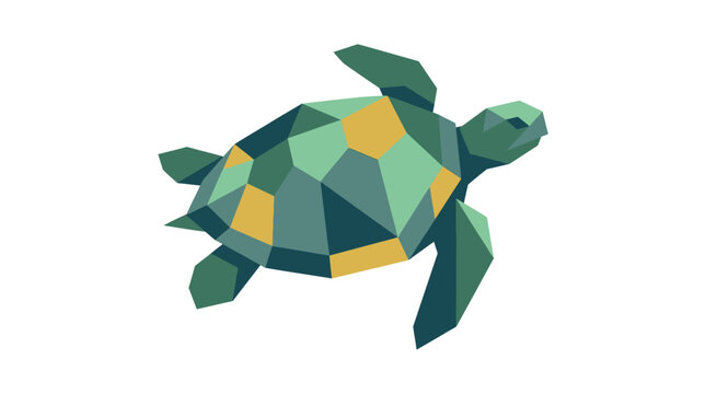 Polygonal turtle in green shades.