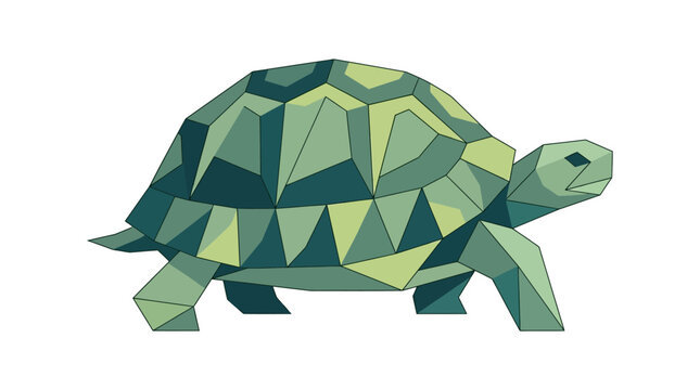 Green Geometric Turtle Paper Origami Art.