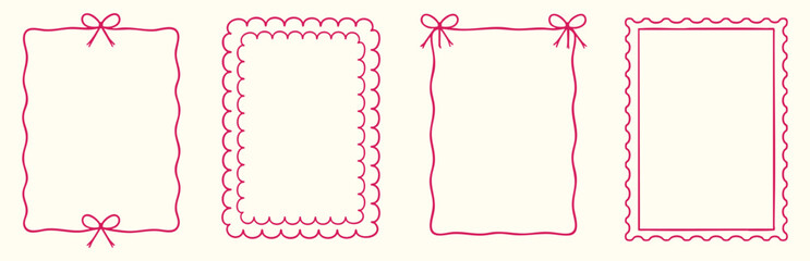 Set of hand drawn rectangular frames with bows and scalloped edges © Zbrake Studio