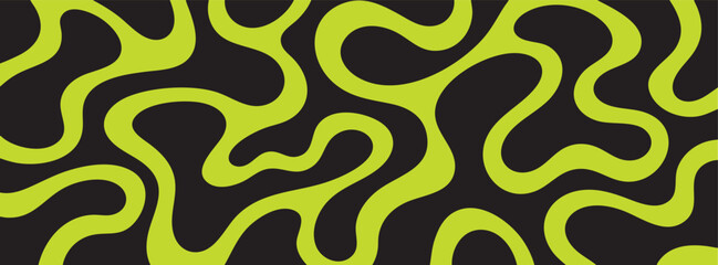 Obraz premium Abstract liquid background with flowing neon green wavy shapes on black