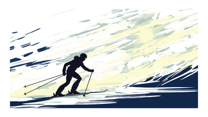 Fototapeta premium Skier glides across the snowy mountain slopes in a dynamic winter sports illustration.
