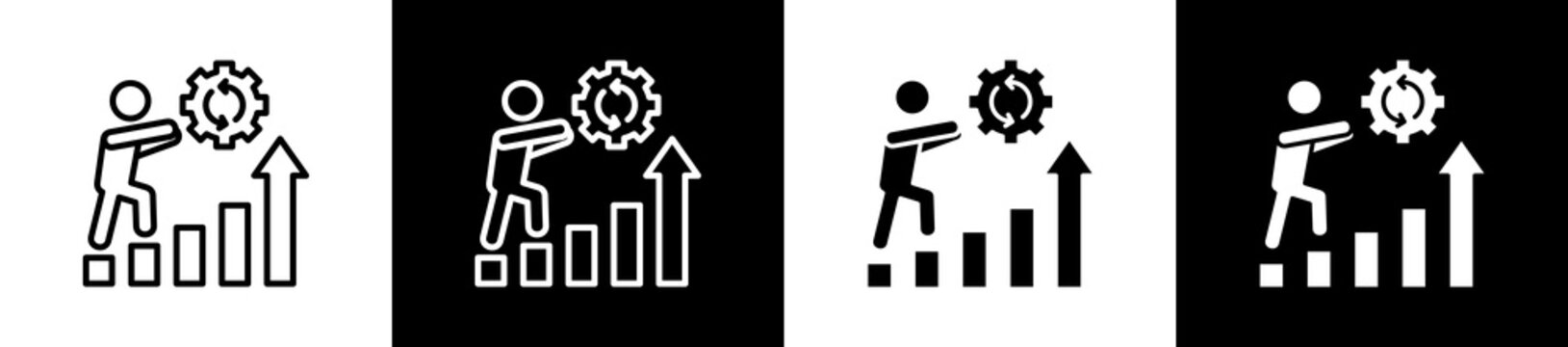 Progress Icon In Outline And Glyph Styles With Black And White Variations