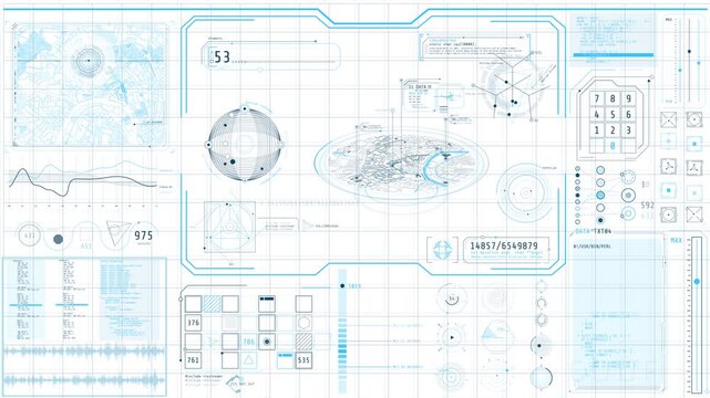 Animation of a high-tech interface with navigation and surveillance data