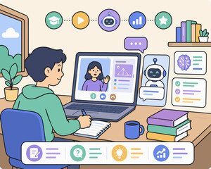 Fototapeta premium Artificial Intelligence-Powered E-Learning Platform Vector Illustration