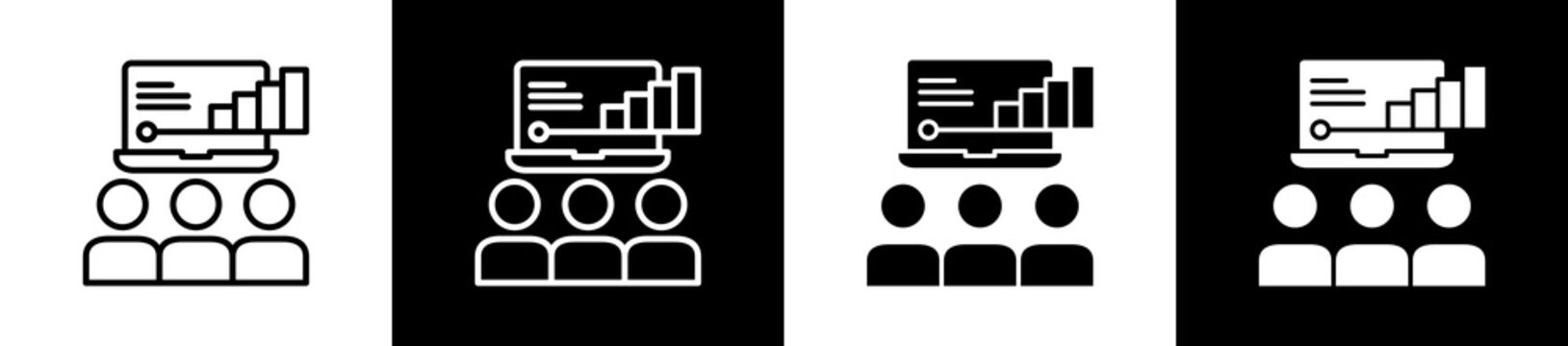 Watching Video Icon In Outline And Glyph Styles With Black And White Variations