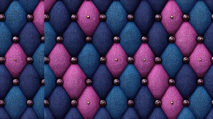 Fototapeta premium Richly tufted diamond pattern upholstery displays alternating vibrant colors secured with decorative metal studs