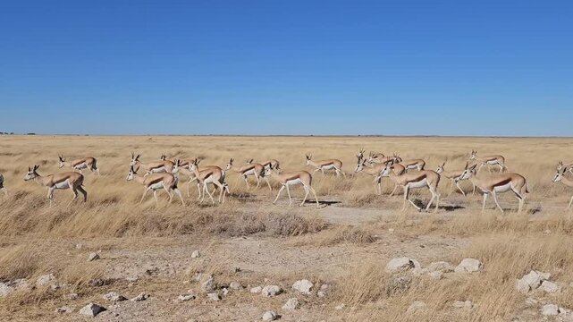 Springbok antelopes (Antidorcas marsupialis) in Etosha National Park, Namibia