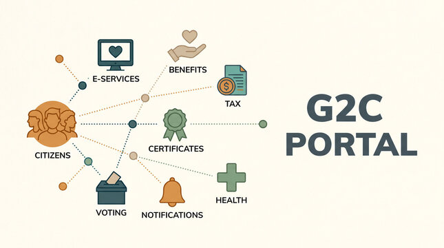 G2c portal infographic diagram for government services with government to citizen, government