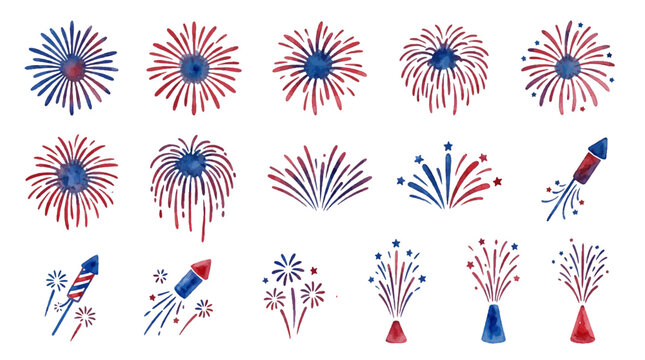 Colorful fireworks display with various explosion shapes and sizes