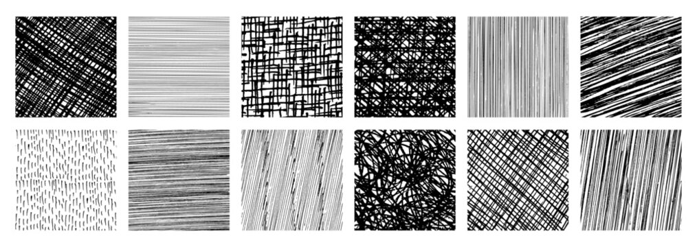 Set of monochrome hand-drawn crosshatch textures