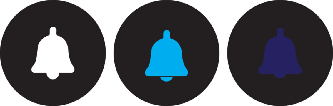 Notification bell button icon set with reminder and message symbols. Update and communication icons for apps, web interfaces