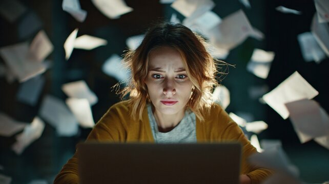 Overwhelmed Woman Facing Digital Information Overload