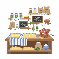 Obraz premium Pasta display with fresh ingredients.