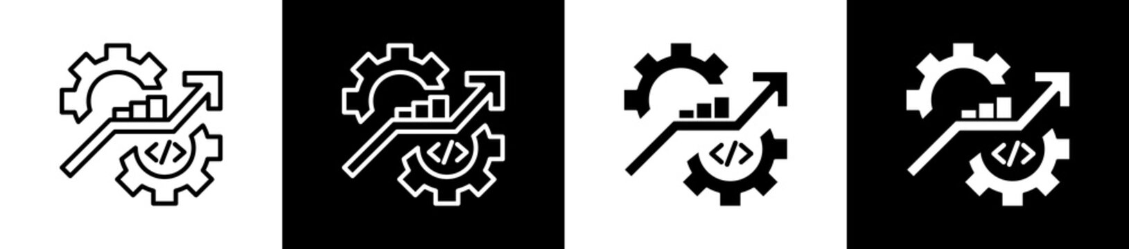 Development Icon In Outline And Glyph Styles With Black And White Variations