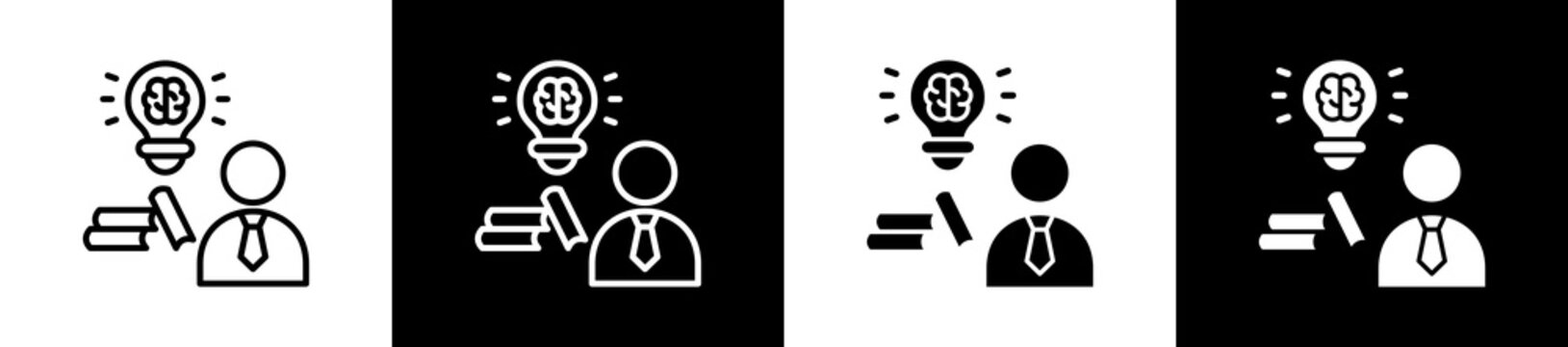 Knowledge Icon In Outline And Glyph Styles With Black And White Variations