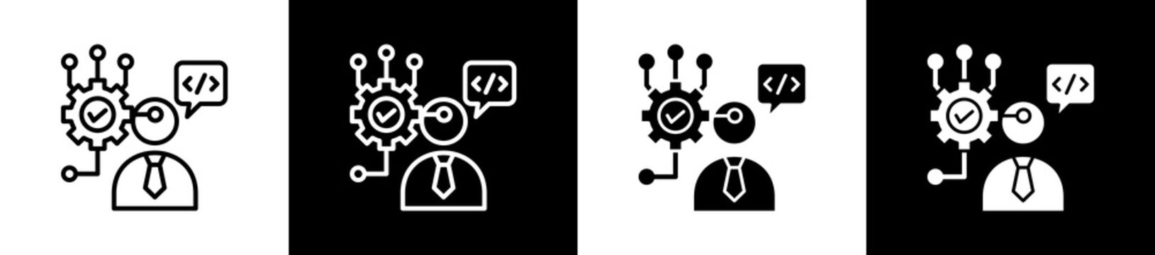 Code Icon In Outline And Glyph Styles With Black And White Variations