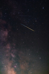 Fototapeta premium Constellations and Milky Way stars on a dark countryside skies.