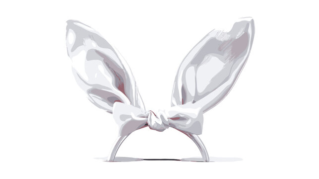 White bunny ears headband with a bow on a white background, a festive accessory for Easter celebrations and costume parties