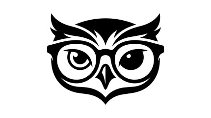 Naklejka premium Owl face, glasses, vector icon, black and white illustration, animal symbol