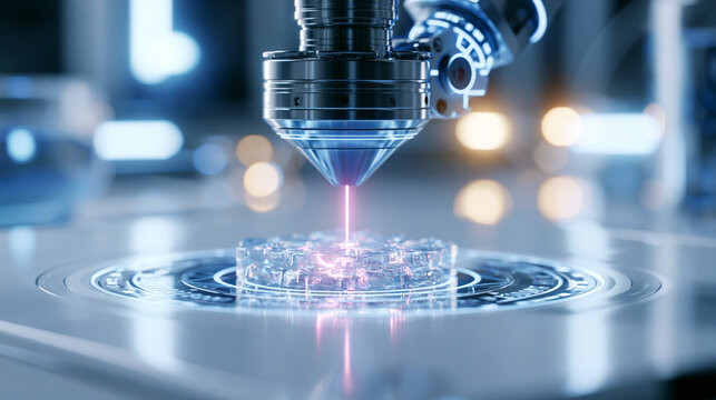 Precision laser bio printing nozzle manufacturing organic cellular structure on high tech machine