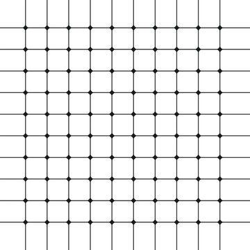 Minimalist black grid pattern with rounded corners and intersection dots isolated on a white background, ideal for geometric design, technical layouts, and modern graphic backgrounds.