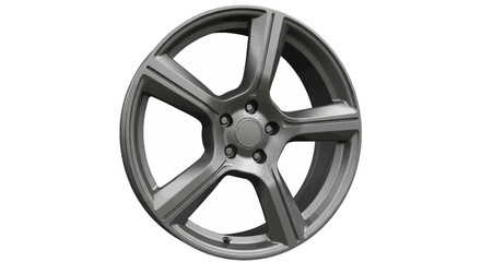 Obraz premium A modern metallic vehicle wheel isolated on a plain white background