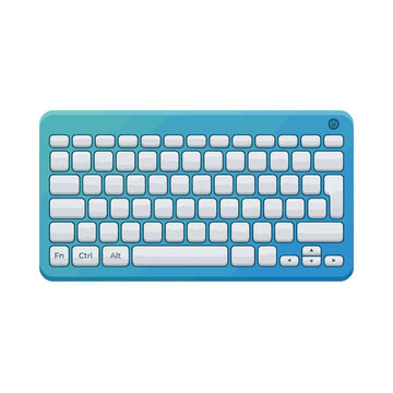 Blue computer keyboard with white keys.