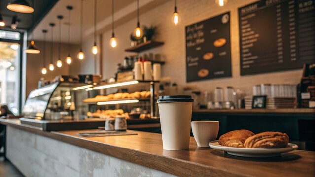 Coffee shop background with blurred cup and warm light - 4