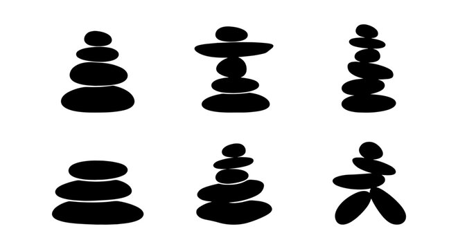 Zen Stone Stacks, Balanced Rock Cairns, Meditation Cairn Icons, Serene Nature Elements