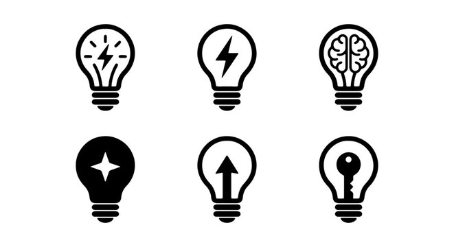 Light Bulb Icons: Idea, Innovation, Brainstorming, Solution, Insight, Key Concepts