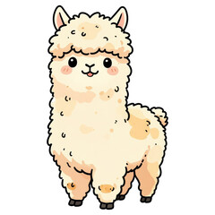 Obraz premium Cute Alpaca Illustration: A charming cartoon alpaca with fluffy wool and a sweet smile, standing proudly. This adorable illustration captures the gentle nature of this South American animal.