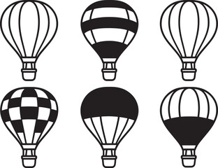 Naklejka premium Six black and white hot air balloon with varied patterns and isolated on a white background transport