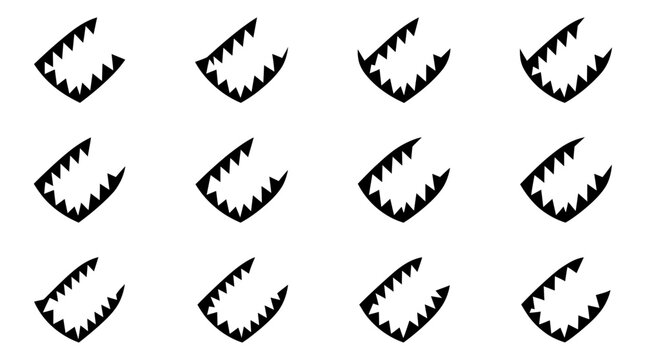 Seamless Pattern of Black Shark Teeth Icons on White Background