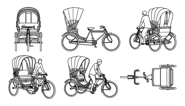 Cycle Rickshaw Vehicle Design Vector Collection
