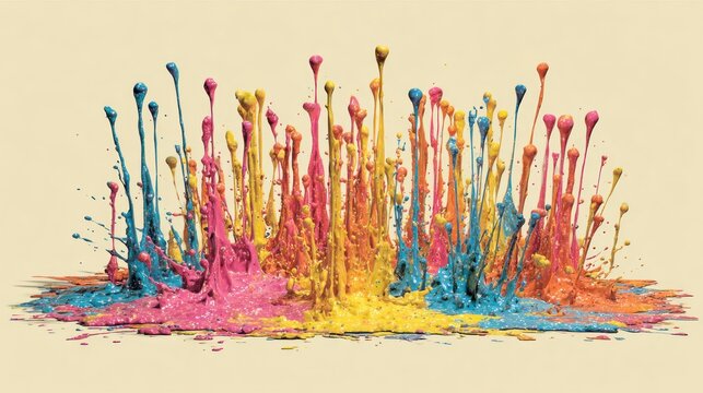 Vibrant, viscous liquids burst upward in colorful columns against a neutral background