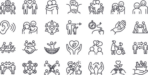 Obraz premium Human connection icons with diverse relationship concepts in a clean vector illustration style