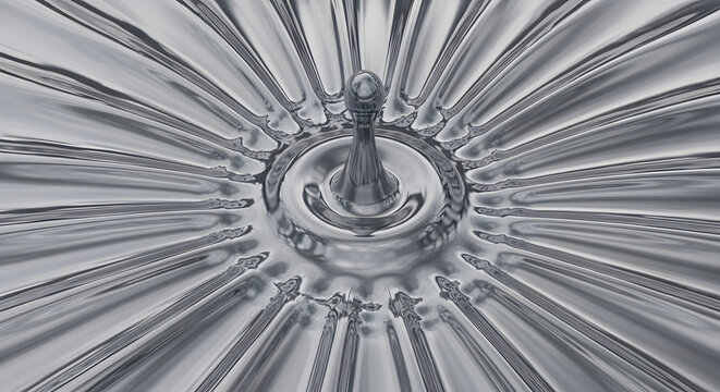 Abstract circular geometric pattern with radiating lines and metallic silver texture creating a modern industrial background design with a central focal point and depth