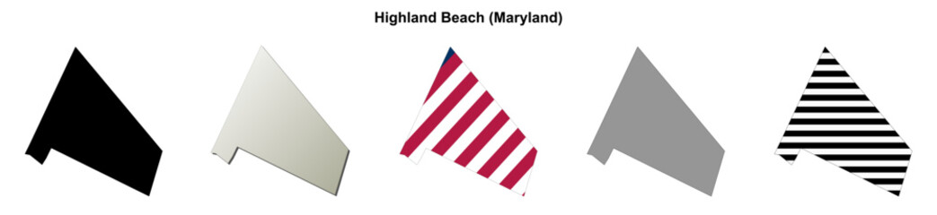 Fototapeta premium Highland Beach (Maryland) blank outline map set