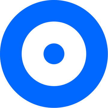 Dot circle icon on bold blue circle badge for radio button selection UI toggle target app web form input focus indicator click interactive choice web mobile on transparent background