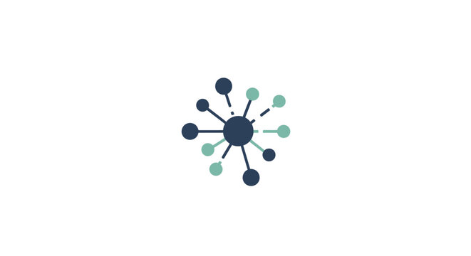 A minimalist graphic illustration of a central node with radiating connection lines