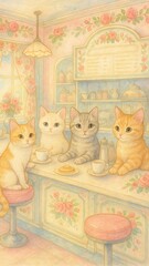 Fototapeta premium Charming pastel cats cafe mobile wallpaper